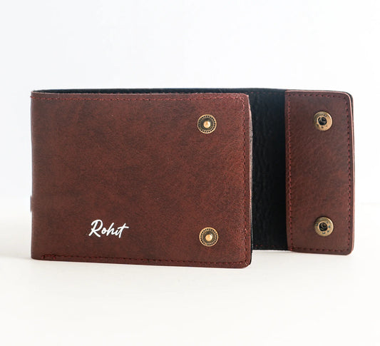 Personalized Buttoned Men's Wallet In Tan