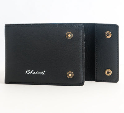 Personalized Buttoned Men's Wallet in Black hover